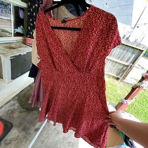 Red Floral V-Neck Dress